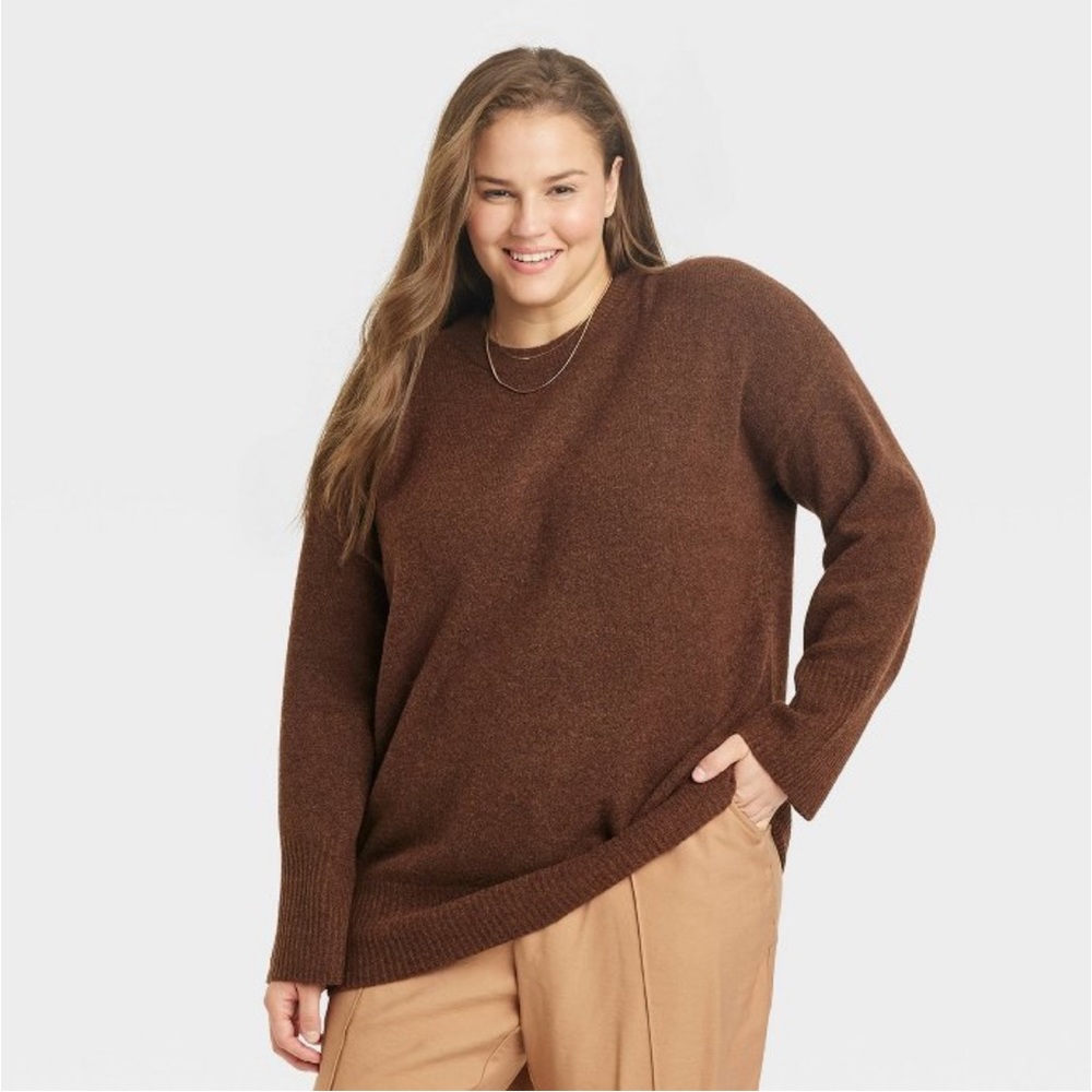 NWT! Women's Crewneck Tunic Pullover
Sweater - A New Day Brown 2X